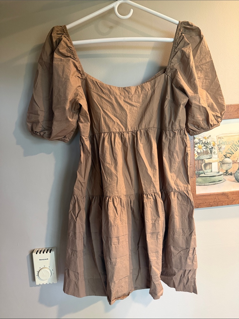 American Eagle Brown Puff-Sleeve Tiered Mini Dress - Women